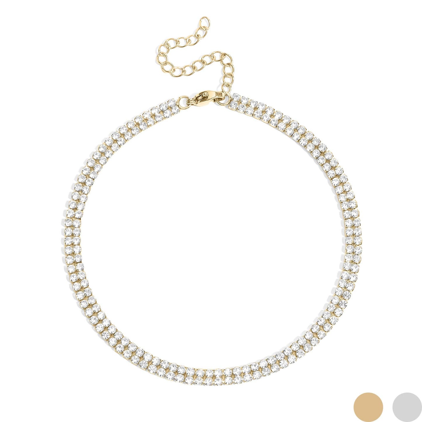 18K Gold PVD Stainless Steel Double Row Rhinestone Anklet